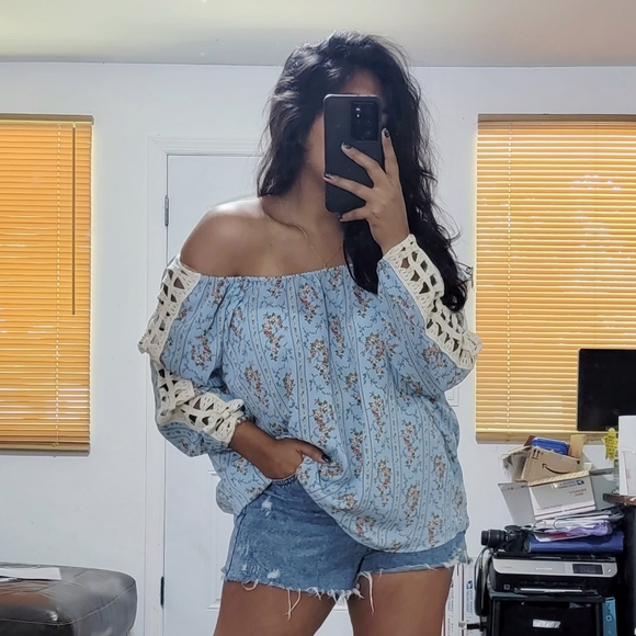 ROMEO JULIET BLUE TUNIC CROCHET TOP - Picture 3 of 12